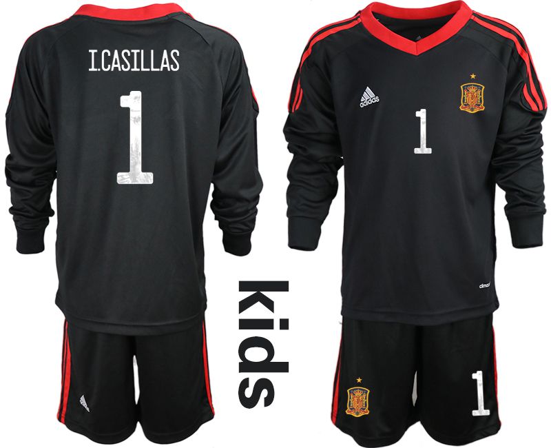 Youth 2021 World Cup National Spain black long sleeve goalkeeper #1 Soccer Jerseys3